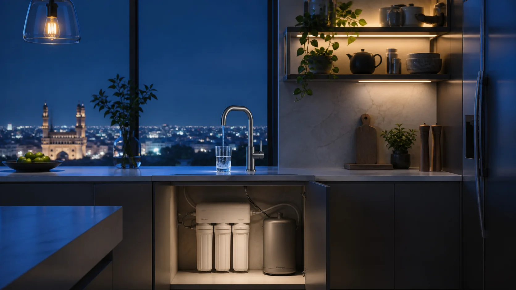 A modern Karimnagar kitchen with a professionally installed water purification system